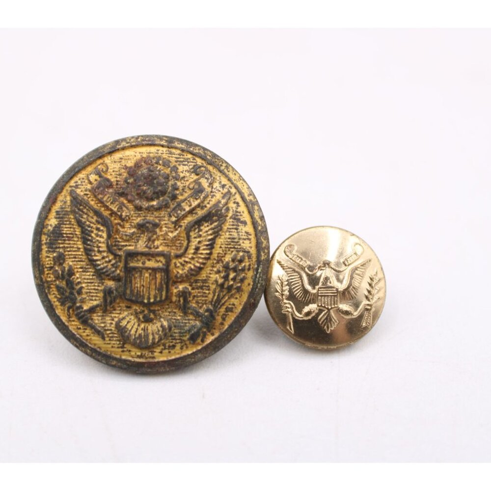 Vtg US Military Eagle Gold Buttons Set 2 Large Small Brass Construction Collect